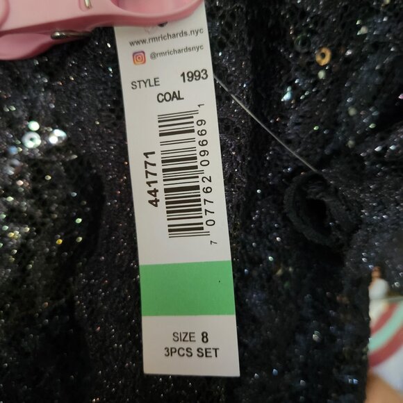 New 3 Piece Shimmery Long Sheer Scalloped Lace Jacket,  Lace TankTop & Pants Sz8 - Picture 7 of 16